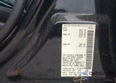 2016 Nissan Altima 2.5/2.5 S/2.5 Sl/2.5 Sr/2.5 Sv из США, поврежденный, VIN 1N4AL3AP3GC215878